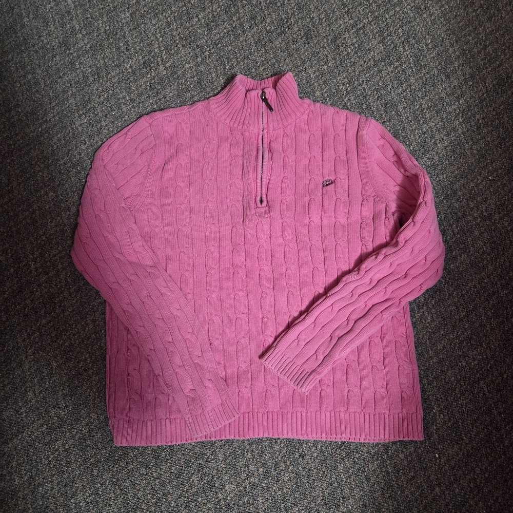 Chaps Pink Cable-Knit Half-Zip Turtleneck Sweater